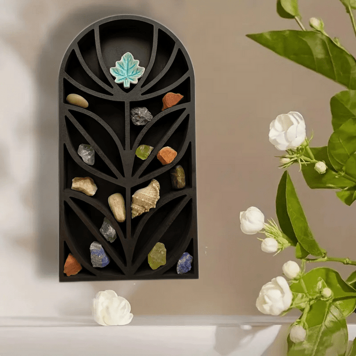 Olivenorma Dark Wood Mid Century Flower Crystal Shelf - image 3