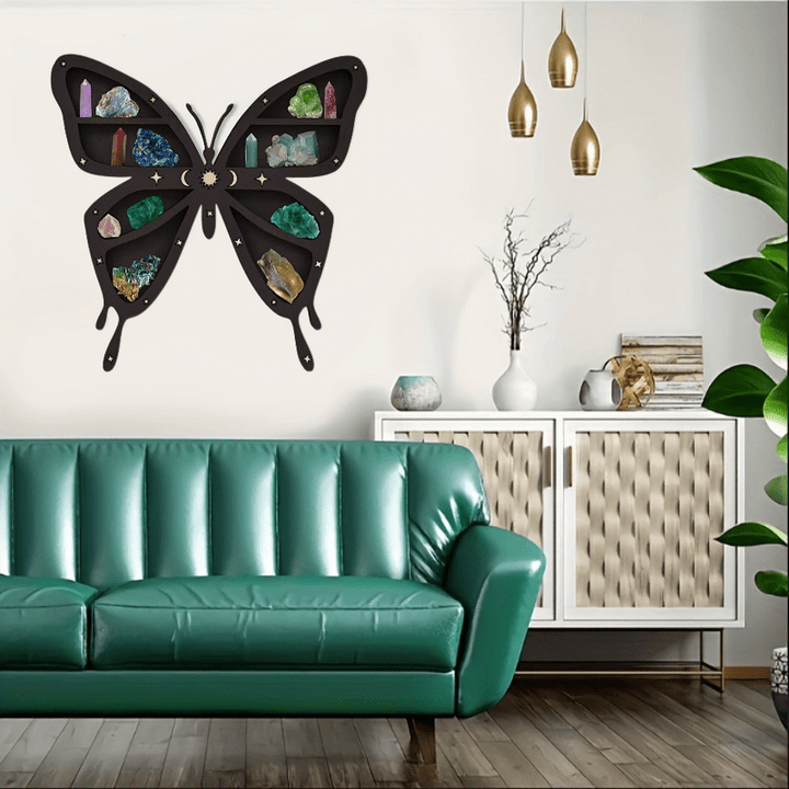 Olivenorma Dark Wooden Butterfly Moon Star Crystal Shelf - image 2