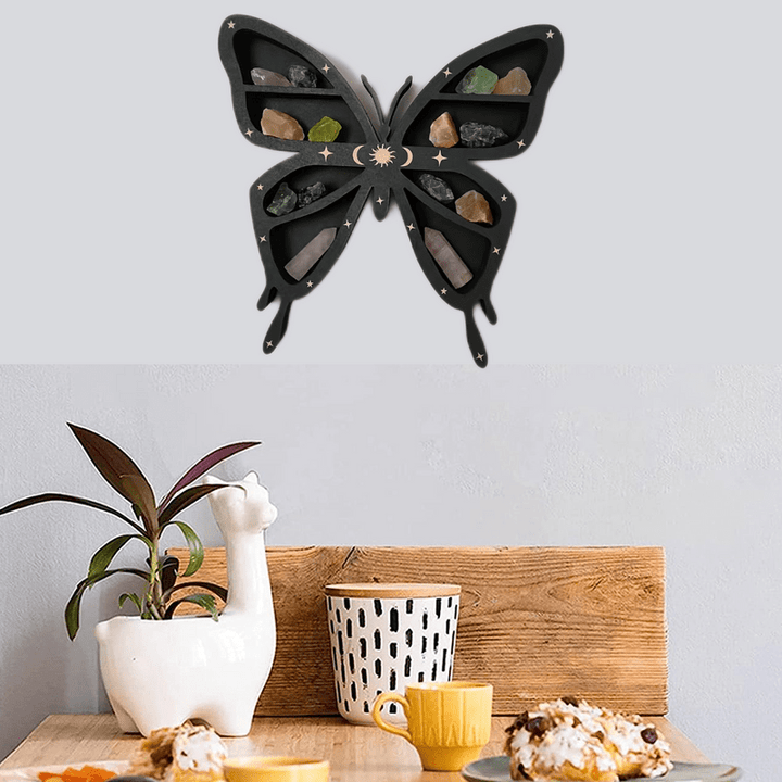 Olivenorma Dark Wooden Butterfly Moon Star Crystal Shelf - image 3