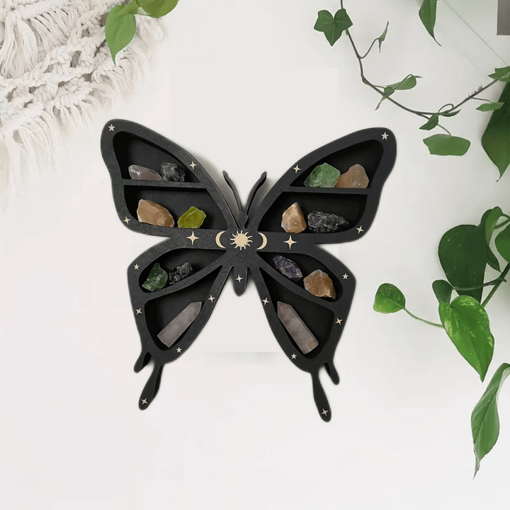 Olivenorma Dark Wooden Butterfly Moon Star Crystal Shelf - Dark Wooden&Butterfly - image 0