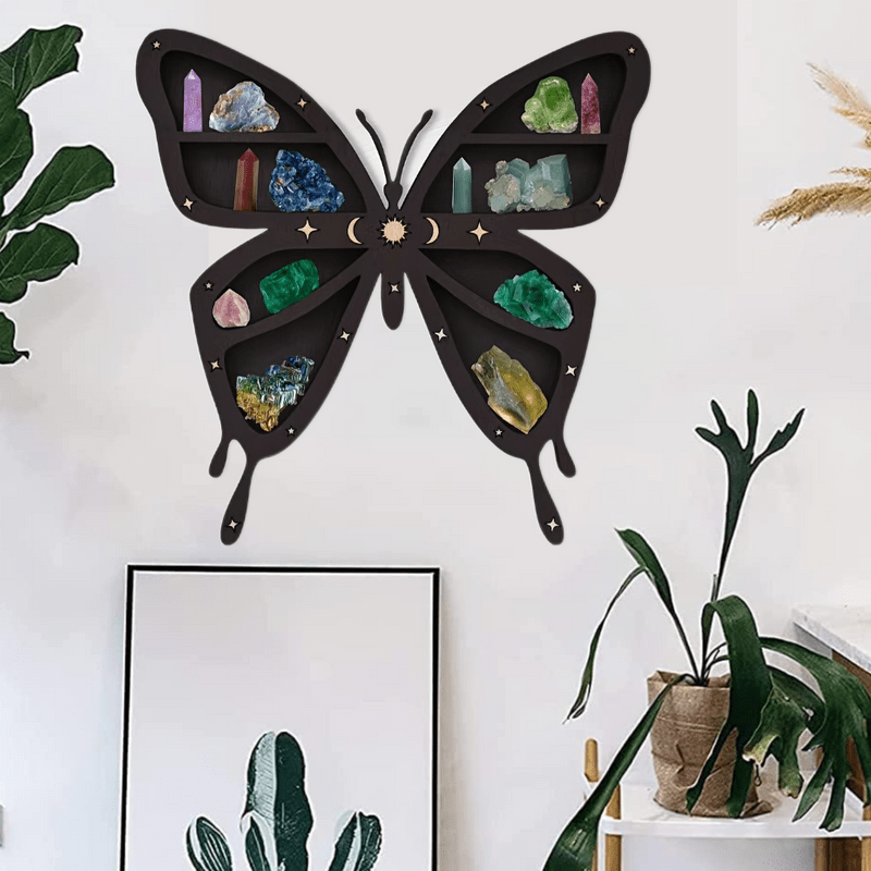 Olivenorma Dark Wooden Butterfly Moon Star Crystal Shelf - image 1