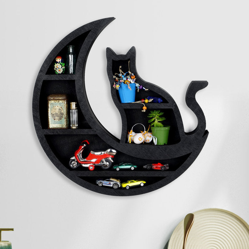 Olivenorma Moon Cat Wooden Wall Hanging Crystal Shelf - Wood＋PVC - image 0