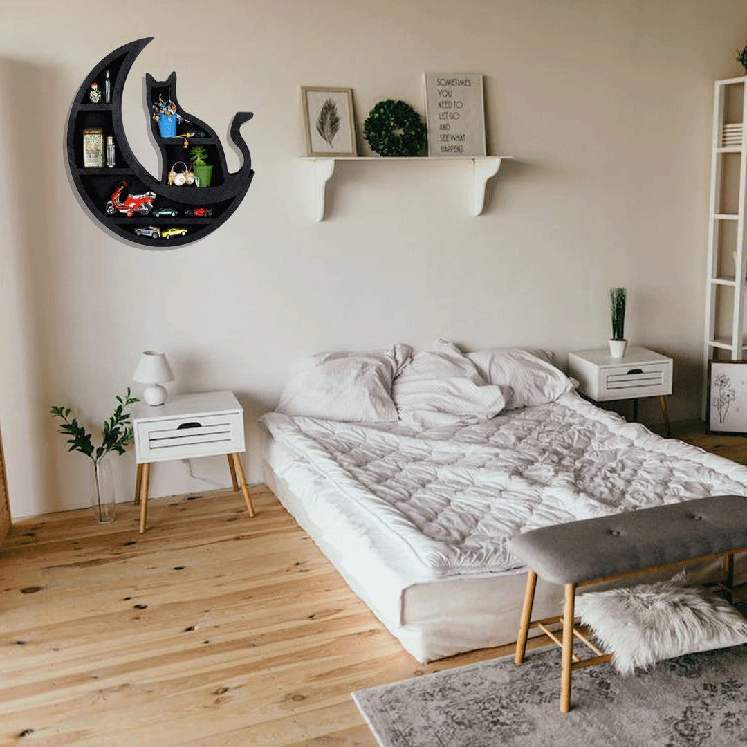 Olivenorma Moon Cat Wooden Wall Hanging Crystal Shelf - image 4