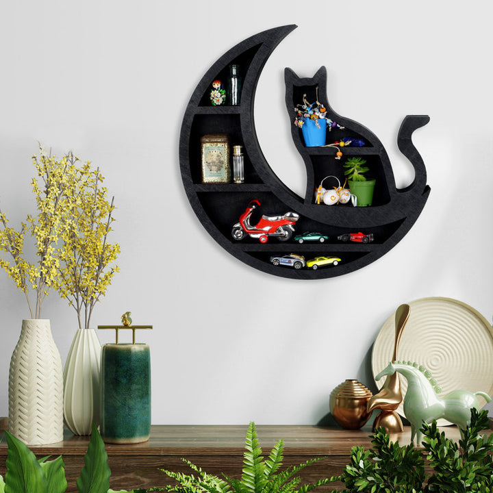 Olivenorma Moon Cat Wooden Wall Hanging Crystal Shelf - image 3