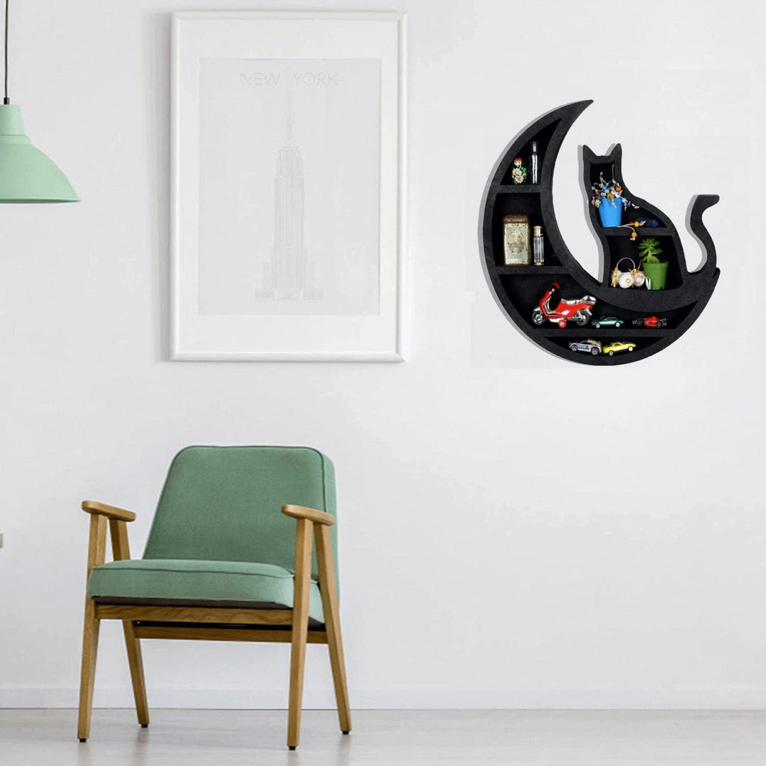 Olivenorma Moon Cat Wooden Wall Hanging Crystal Shelf - image 2