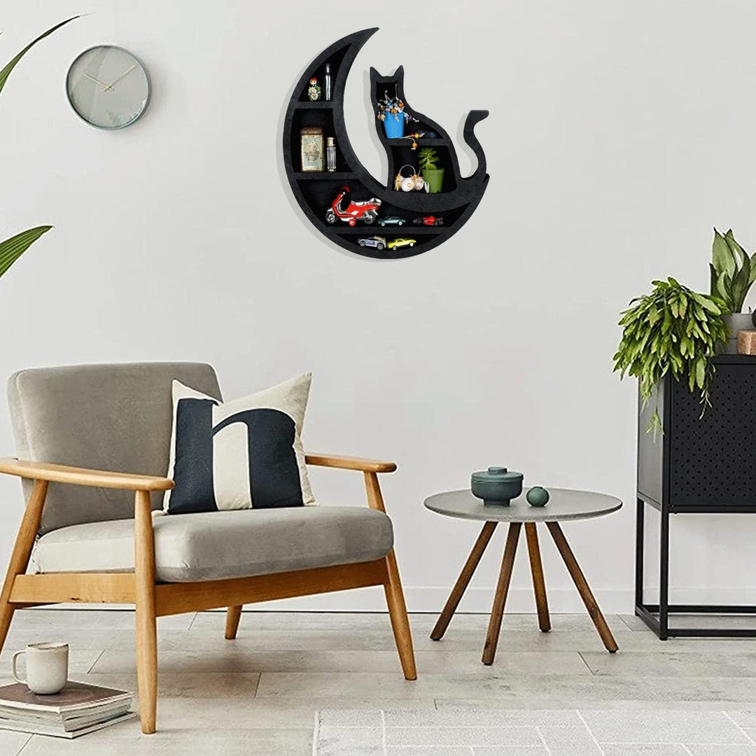 Olivenorma Moon Cat Wooden Wall Hanging Crystal Shelf - image 6