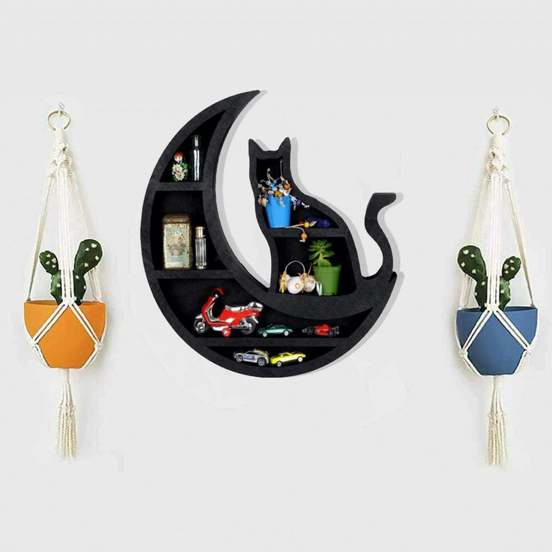 Olivenorma Moon Cat Wooden Wall Hanging Crystal Shelf - image 7