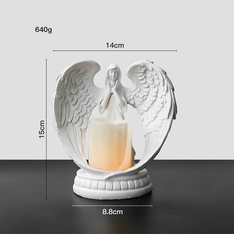 Olivenorma Nordic Pure White Wings Praying Angel Candle Holder - Small Angel Candle Holder With Electronic  Candle - image 3