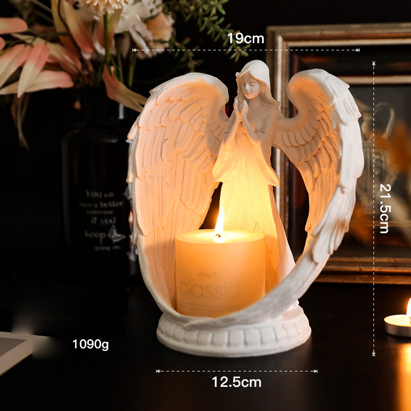 Olivenorma Nordic Pure White Wings Praying Angel Candle Holder - Large Angel Candle Holder With*7.5cm Candle - image 2