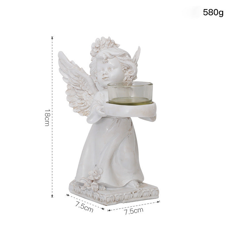 Olivenorma Resin Angel Desktop Ornaments Candle Holder - Distressed Wings Angel Candle Holder & Left - image 1