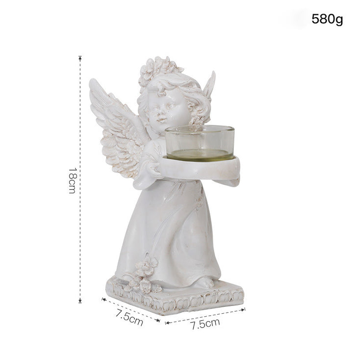 Olivenorma Resin Angel Desktop Ornaments Candle Holder - Distressed Wings Angel Candle Holder & Left - image 1