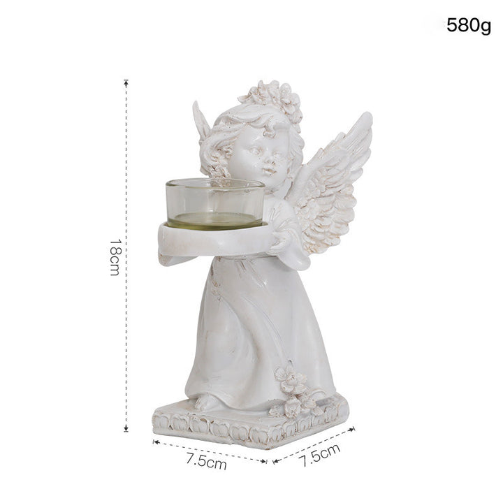 Olivenorma Resin Angel Desktop Ornaments Candle Holder - Distressed Wings Angel Candle Holder & Right - image 2
