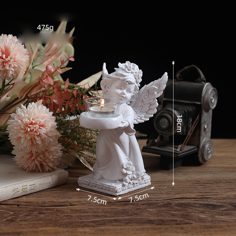 Olivenorma Resin Angel Desktop Ornaments Candle Holder - Pure White Wings Angel Candle Holder & Right - image 4
