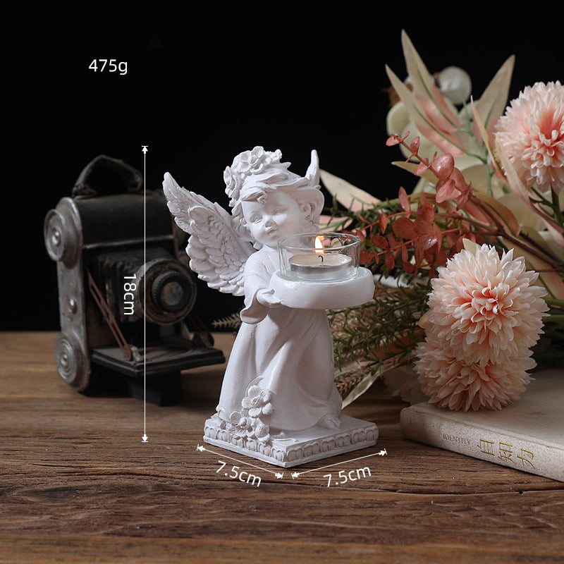 Olivenorma Resin Angel Desktop Ornaments Candle Holder - Pure White Wings Angel Candle Holder & Left - image 3