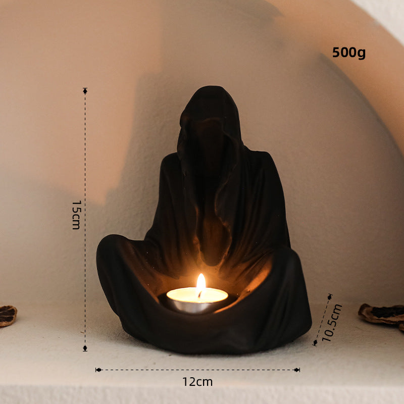 Olivenorma Ghostly Wizard Candlestick Resin Decoration Candle Holder - Wizard Candle Holder & Matte Black - image 1