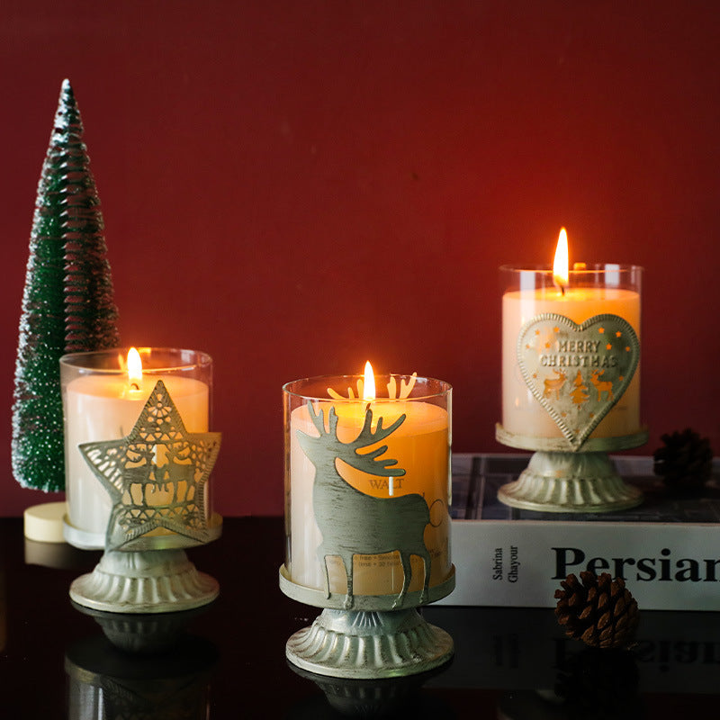 Olivenorma Retro Distressed Elk Heart Glass Christmas Candle Holder - image 0