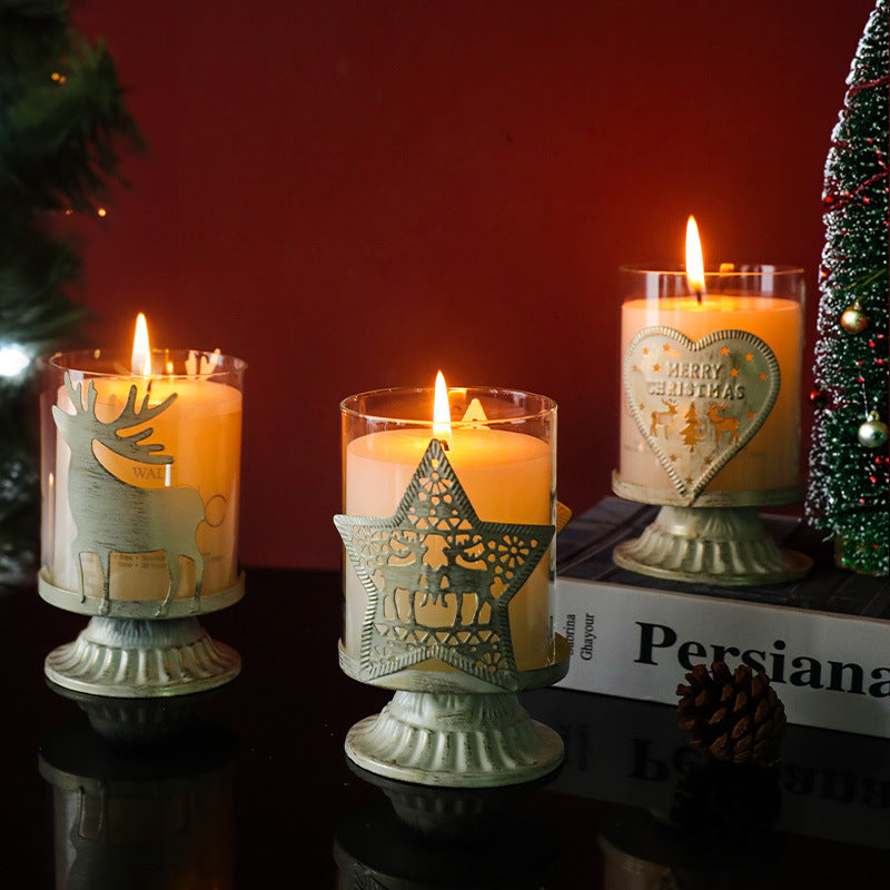 Olivenorma Retro Distressed Elk Heart Glass Christmas Candle Holder - image 9