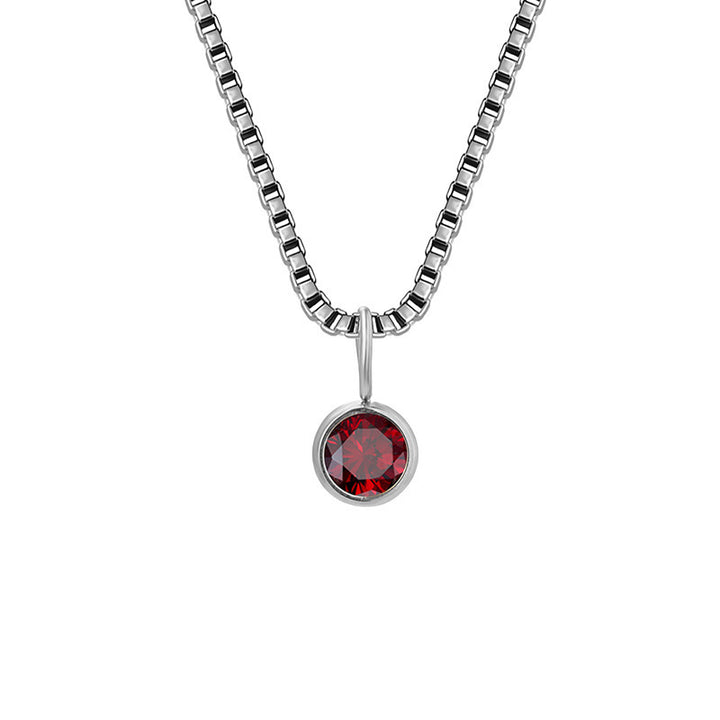 Olivenorma 8mm Birthstone Titanium Steel Zircon Necklace - Junuary-Garnet - Silver - image 1