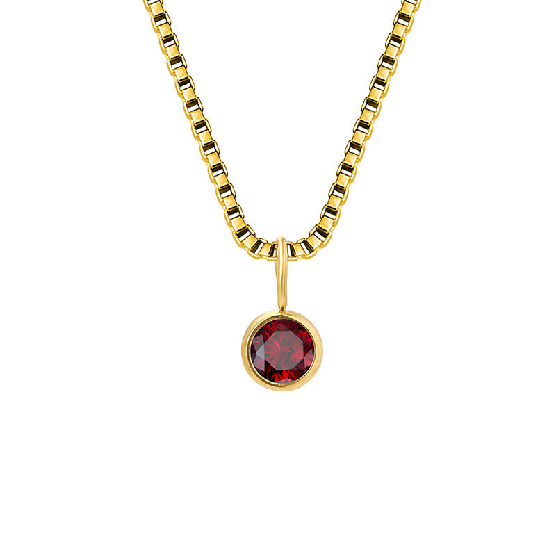 Olivenorma 8mm Birthstone Titanium Steel Zircon Necklace - Junuary-Garnet - 14K Gold - image 3