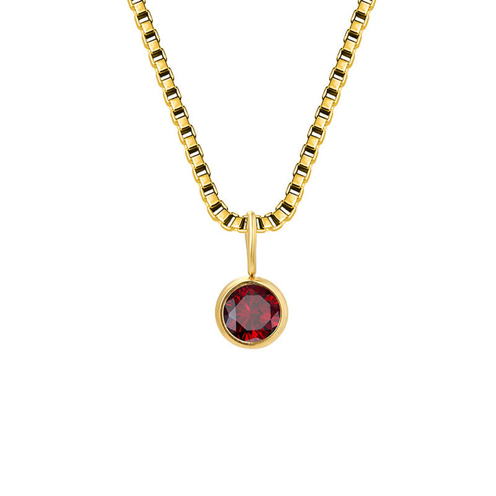 Olivenorma 8mm Birthstone Titanium Steel Zircon Necklace - Junuary-Garnet - 14K Gold - image 3