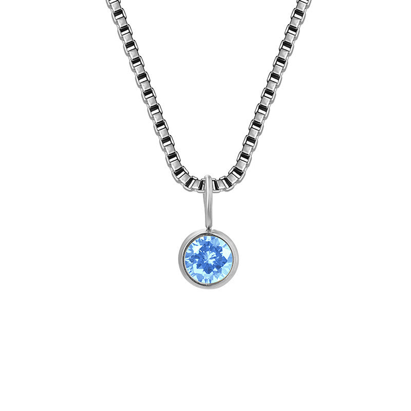 Olivenorma 8mm Birthstone Titanium Steel Zircon Necklace - March-Aquamarine - Silver - image 10