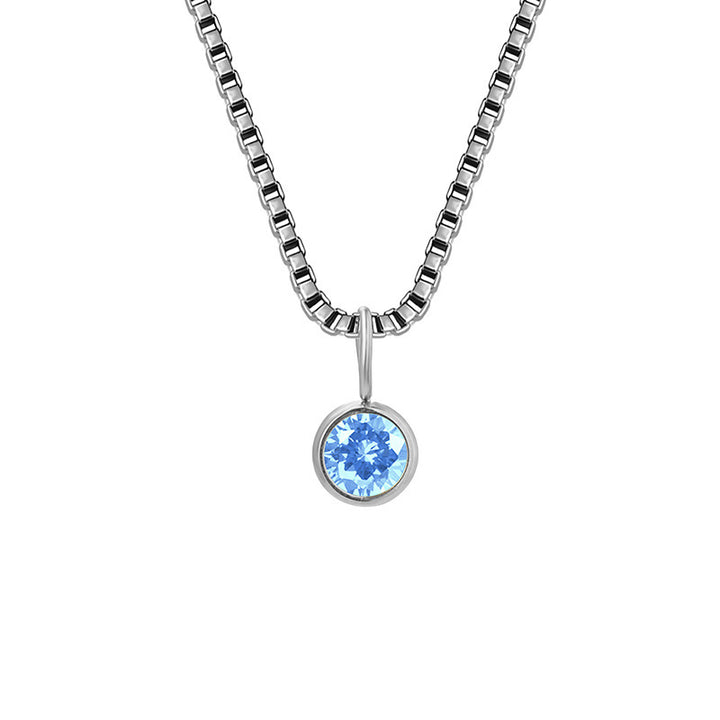 Olivenorma 8mm Birthstone Titanium Steel Zircon Necklace - March-Aquamarine - Silver - image 10
