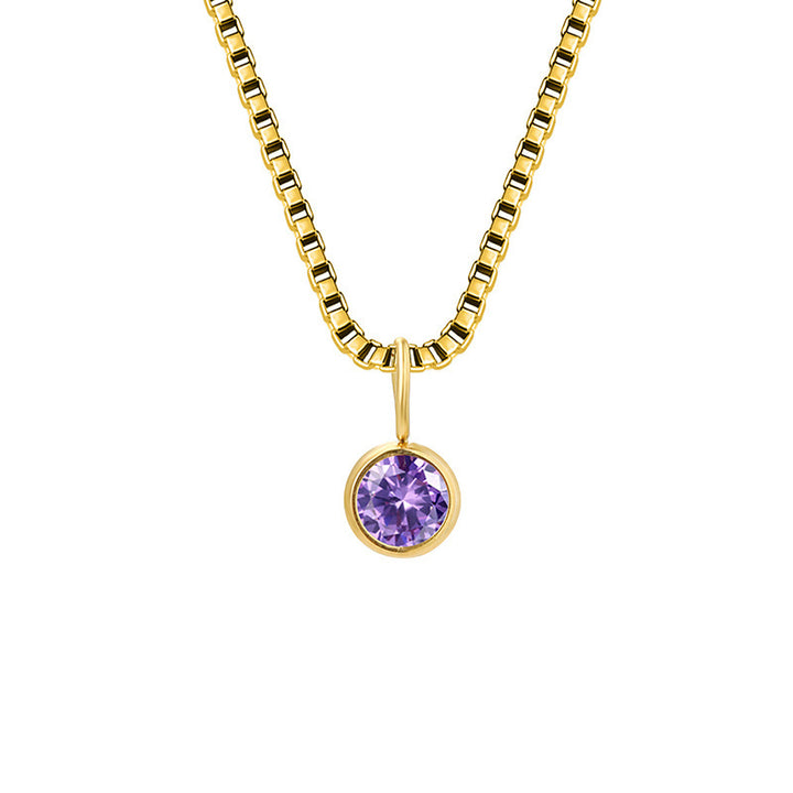 Olivenorma 8mm Birthstone Titanium Steel Zircon Necklace - February-Amethyst - 14K Gold - image 7