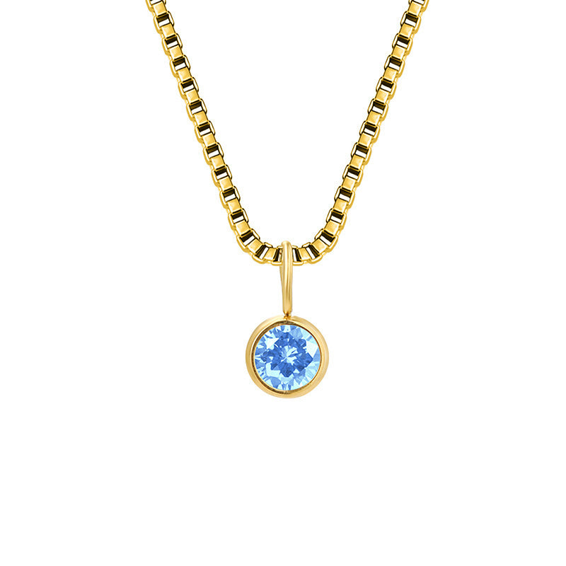 Olivenorma 8mm Birthstone Titanium Steel Zircon Necklace - March-Aquamarine - 14K Gold - image 11