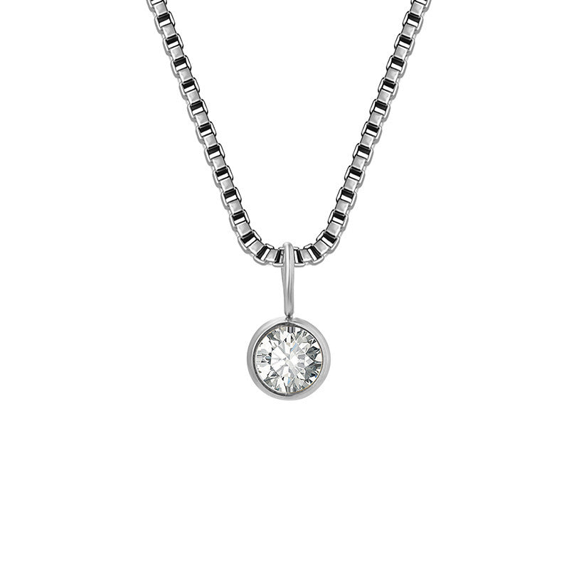 Olivenorma 8mm Birthstone Titanium Steel Zircon Necklace - April-Diamond - Silver - image 14