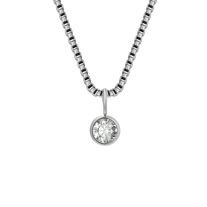 Olivenorma 8mm Birthstone Titanium Steel Zircon Necklace - April-Diamond - Silver - image 14