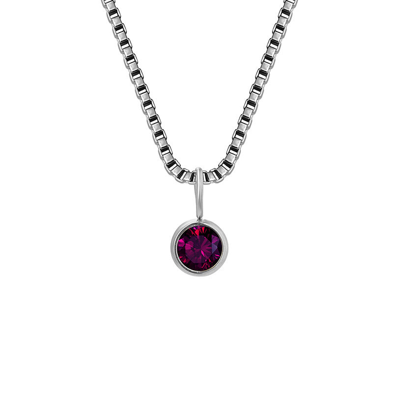 Olivenorma 8mm Birthstone Titanium Steel Zircon Necklace - June-Alexandrite - Silver - image 22