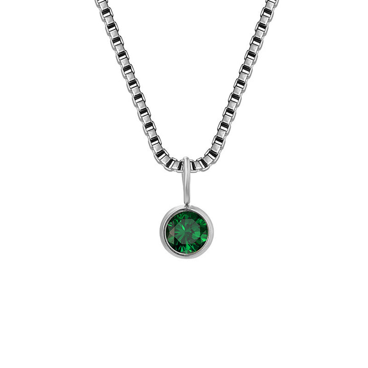 Olivenorma 8mm Birthstone Titanium Steel Zircon Necklace - May-Emerald - Silver - image 18