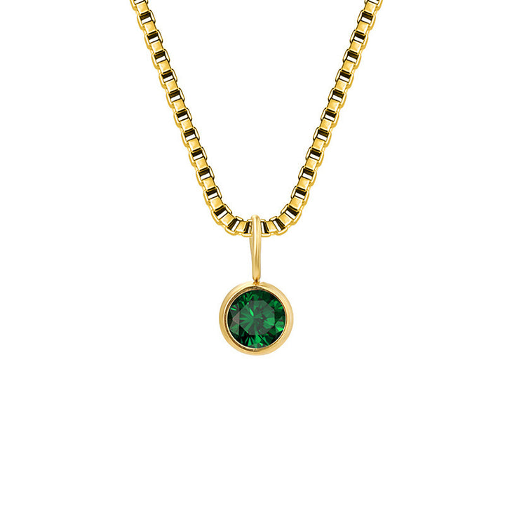 Olivenorma 8mm Birthstone Titanium Steel Zircon Necklace - May-Emerald - 14K Gold - image 19