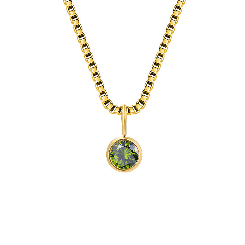 Olivenorma 8mm Birthstone Titanium Steel Zircon Necklace - August-Peridot - 14K Gold - image 31
