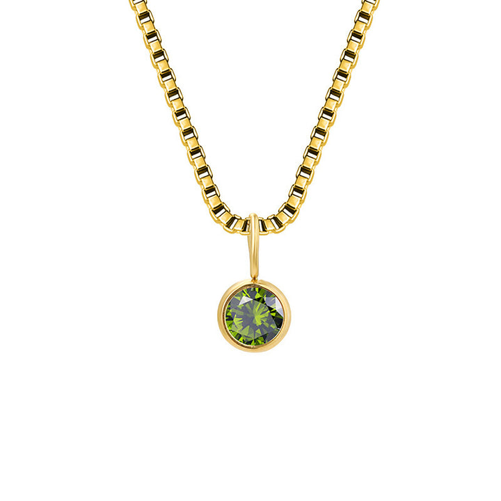 Olivenorma 8mm Birthstone Titanium Steel Zircon Necklace - August-Peridot - 14K Gold - image 31