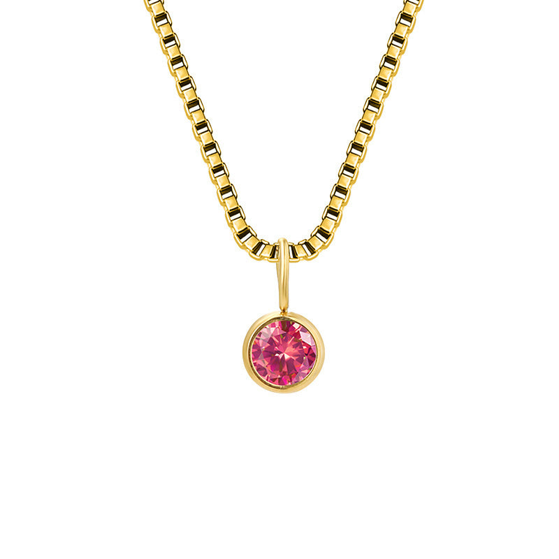 Olivenorma 8mm Birthstone Titanium Steel Zircon Necklace - July-Ruby - 14K Gold - image 27