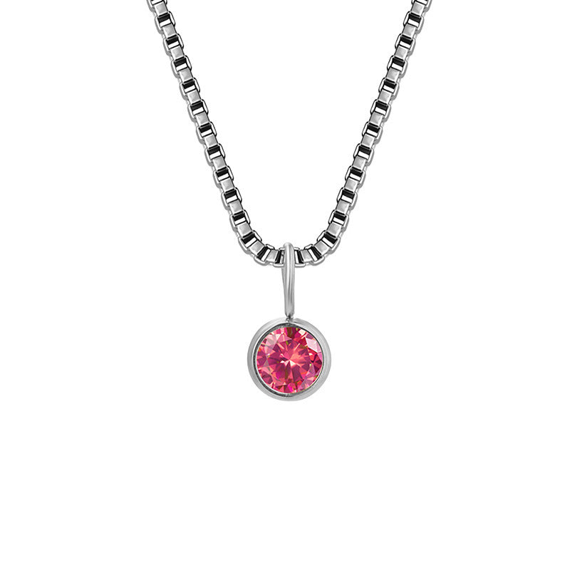 Olivenorma 8mm Birthstone Titanium Steel Zircon Necklace - July-Ruby - Silver - image 26