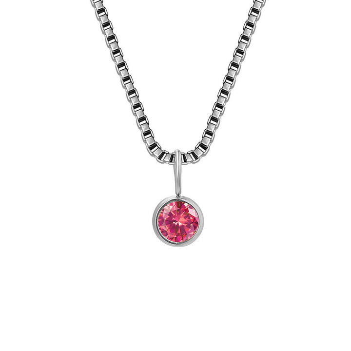 Olivenorma 8mm Birthstone Titanium Steel Zircon Necklace - July-Ruby - Silver - image 26