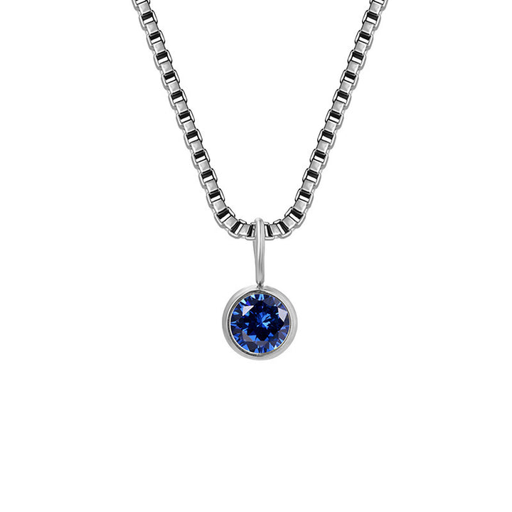 Olivenorma 8mm Birthstone Titanium Steel Zircon Necklace - September-Sapphire - Silver - image 34