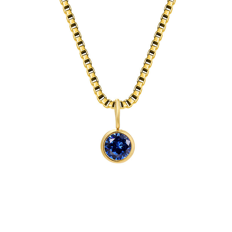 Olivenorma 8mm Birthstone Titanium Steel Zircon Necklace - September-Sapphire - 14K Gold - image 35