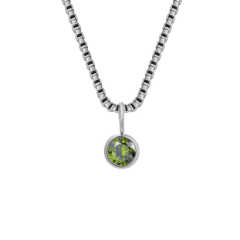 Olivenorma 8mm Birthstone Titanium Steel Zircon Necklace - August-Peridot - Silver - image 30