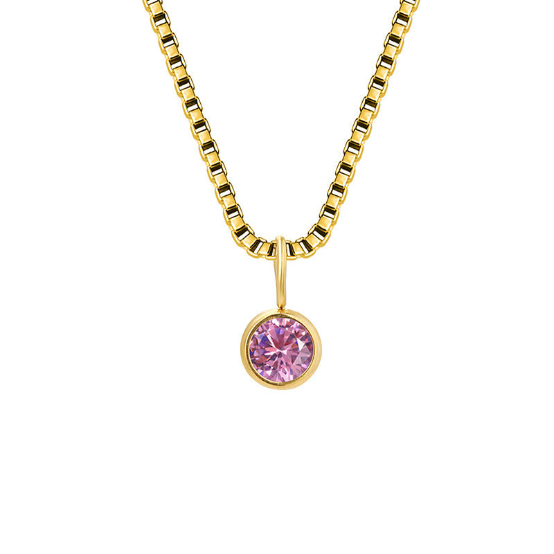 Olivenorma 8mm Birthstone Titanium Steel Zircon Necklace - Octorber-Tourmaline - 14K Gold - image 39