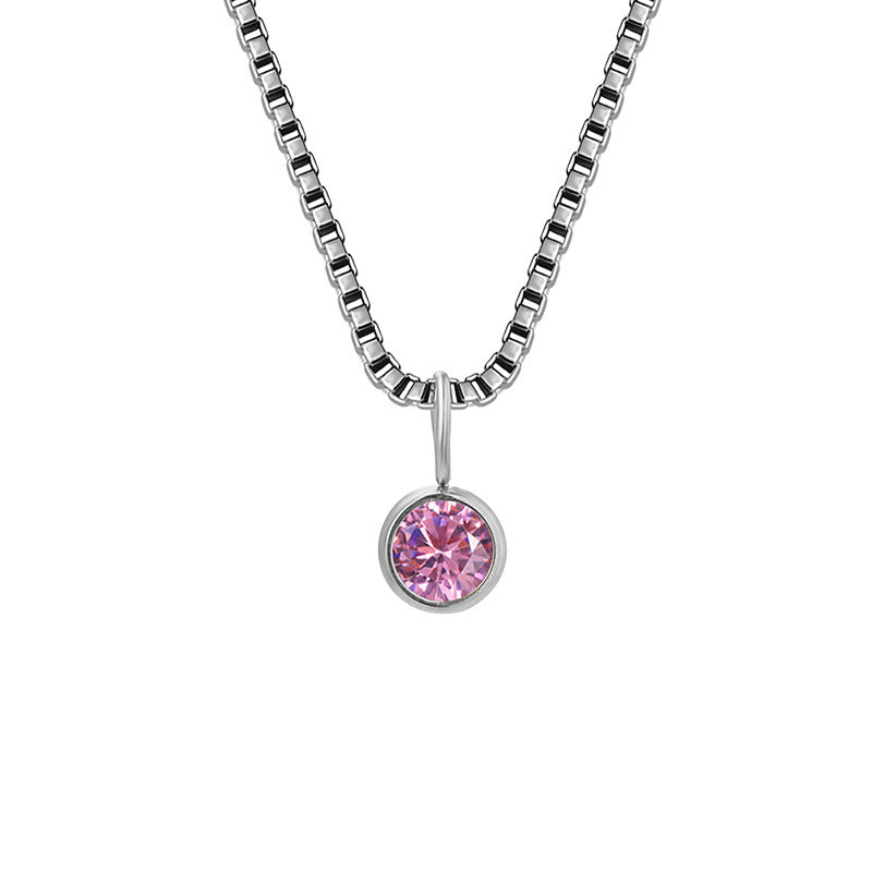 Olivenorma 8mm Birthstone Titanium Steel Zircon Necklace - Octorber-Tourmaline - Silver - image 38