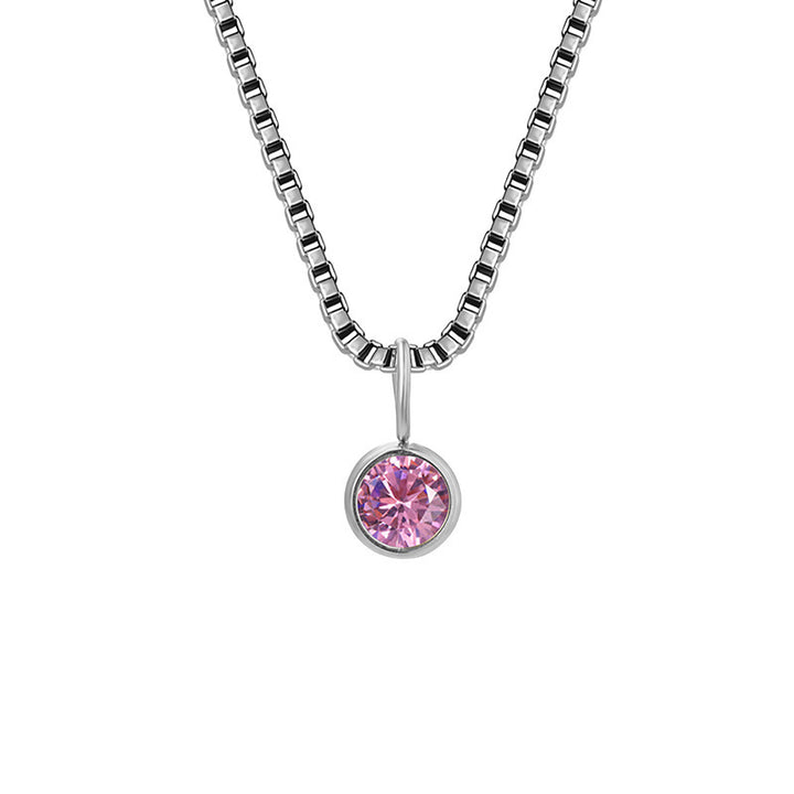 Olivenorma 8mm Birthstone Titanium Steel Zircon Necklace - Octorber-Tourmaline - Silver - image 38