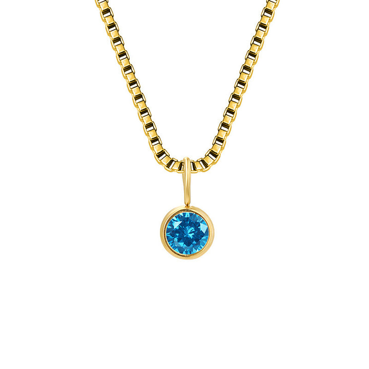 Olivenorma 8mm Birthstone Titanium Steel Zircon Necklace - December-Blue Zircon - 14K Gold - image 47