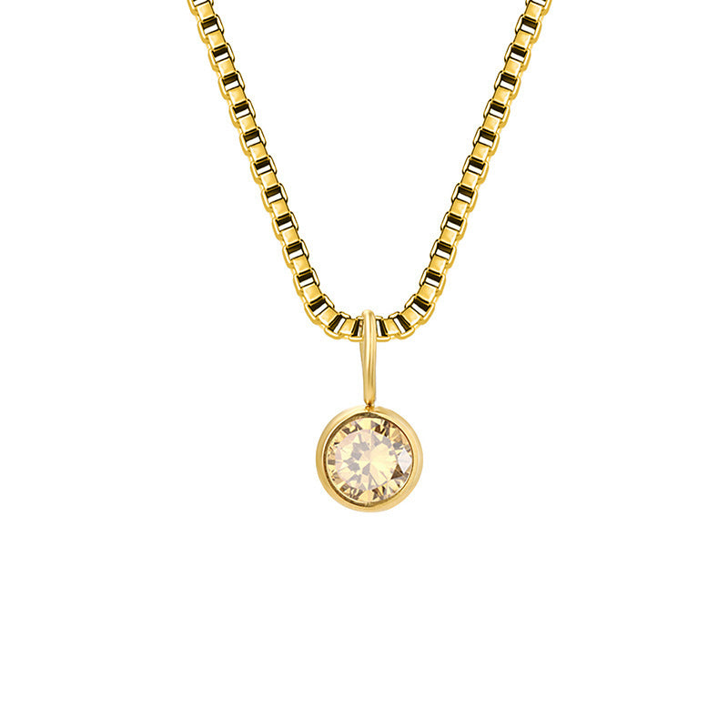 Olivenorma 8mm Birthstone Titanium Steel Zircon Necklace - November-Citrine - 14K Gold - image 43