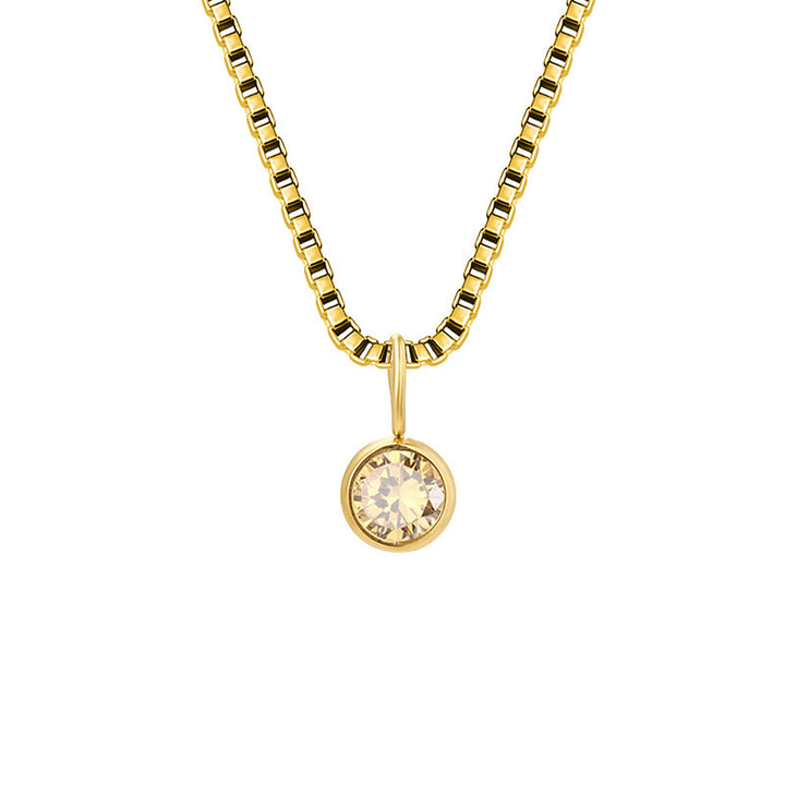 Olivenorma 8mm Birthstone Titanium Steel Zircon Necklace - November-Citrine - 14K Gold - image 43