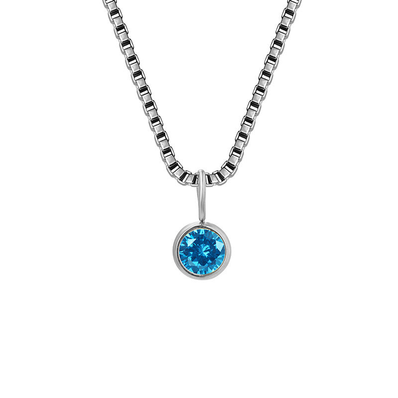 Olivenorma 8mm Birthstone Titanium Steel Zircon Necklace - December-Blue Zircon - Silver - image 46