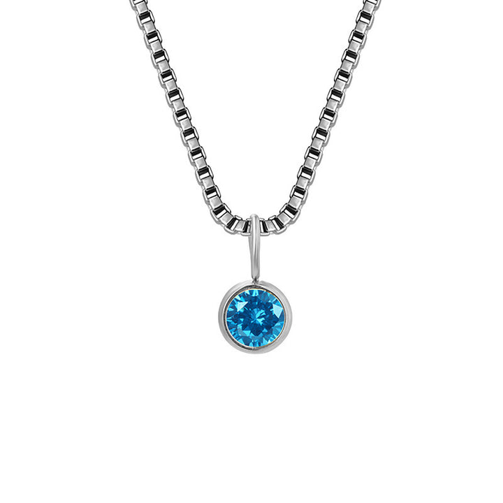 Olivenorma 8mm Birthstone Titanium Steel Zircon Necklace - December-Blue Zircon - Silver - image 46