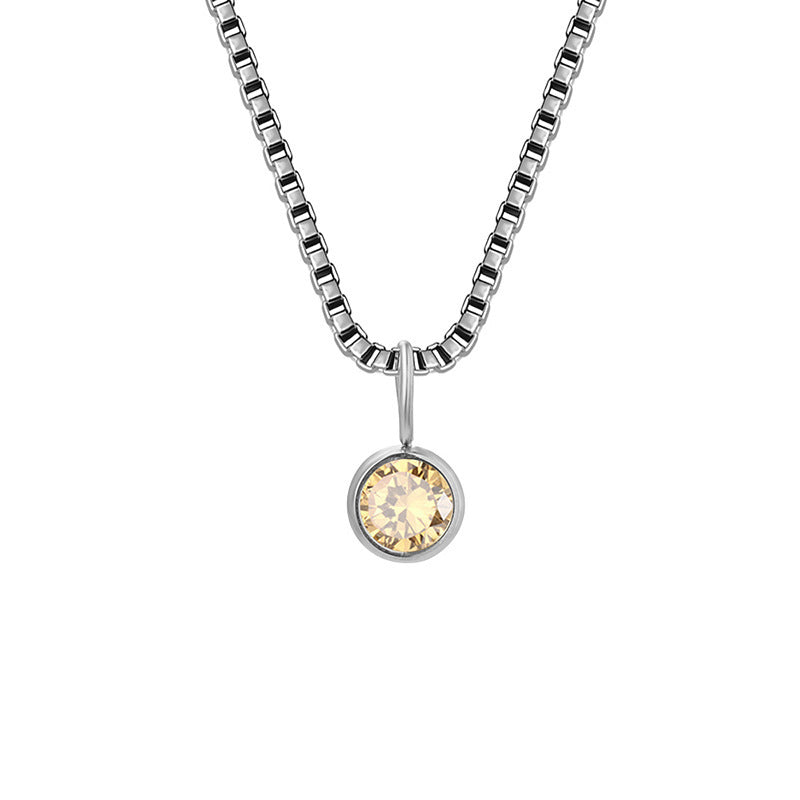 Olivenorma 8mm Birthstone Titanium Steel Zircon Necklace - November-Citrine - Silver - image 42